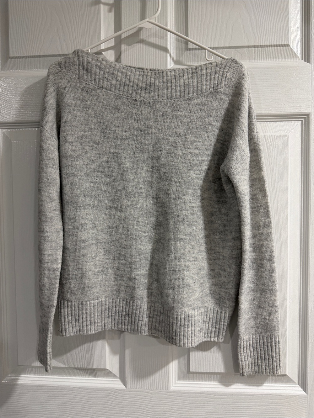 Marled Light Gray Off-Shoulder Knit Sweater